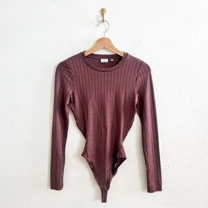 ARITZIA WILFRED Brown Long sleeve Openback Bodysuit (Sz M)
